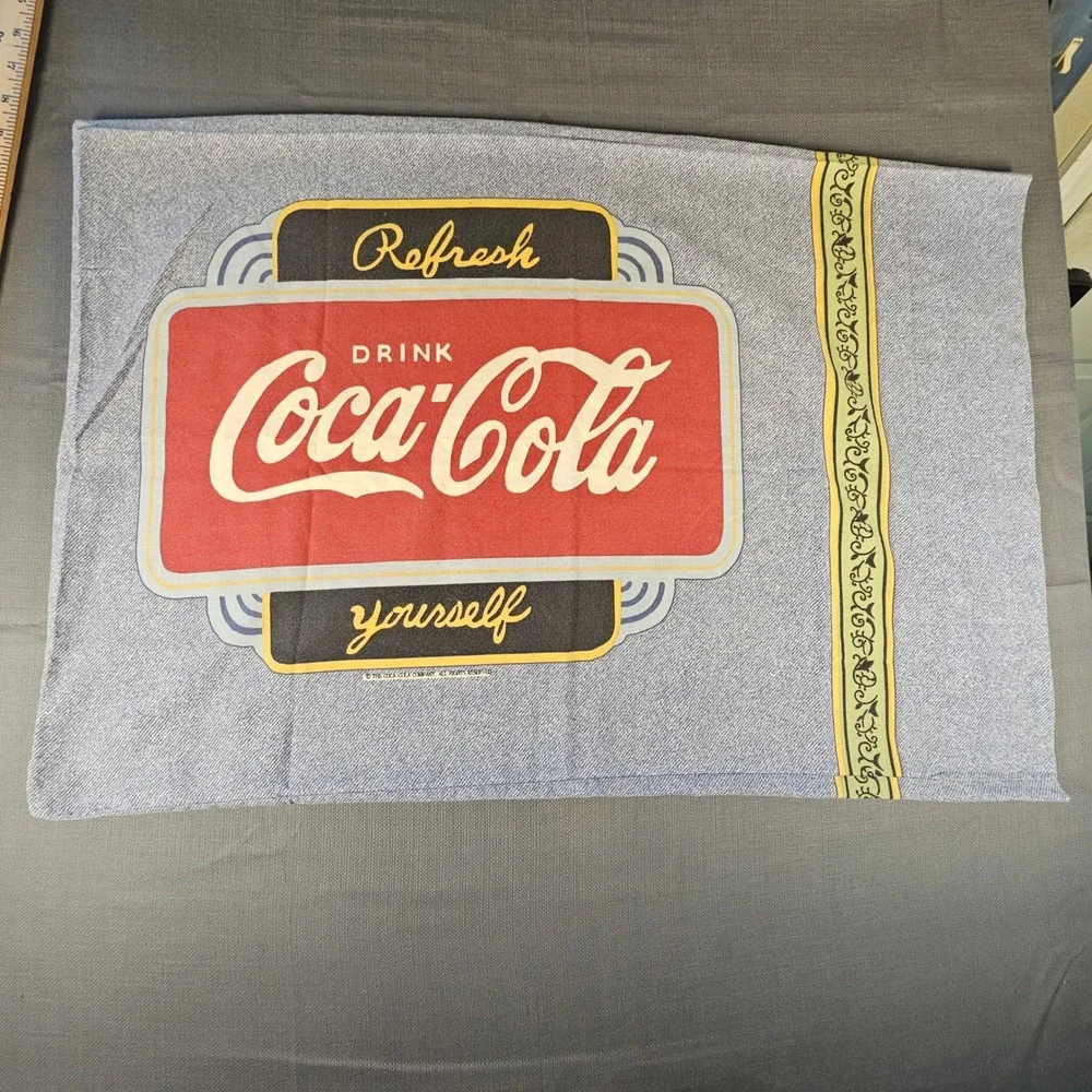 Coca-Cola Vintage Style Denim Print Pillowcase Refresh Yourself Double Sided